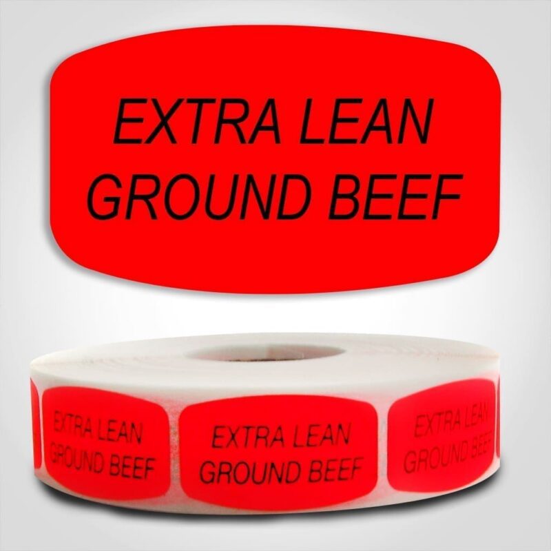 540045-1 extra lean ground beef Label Red Dayglo Sticker