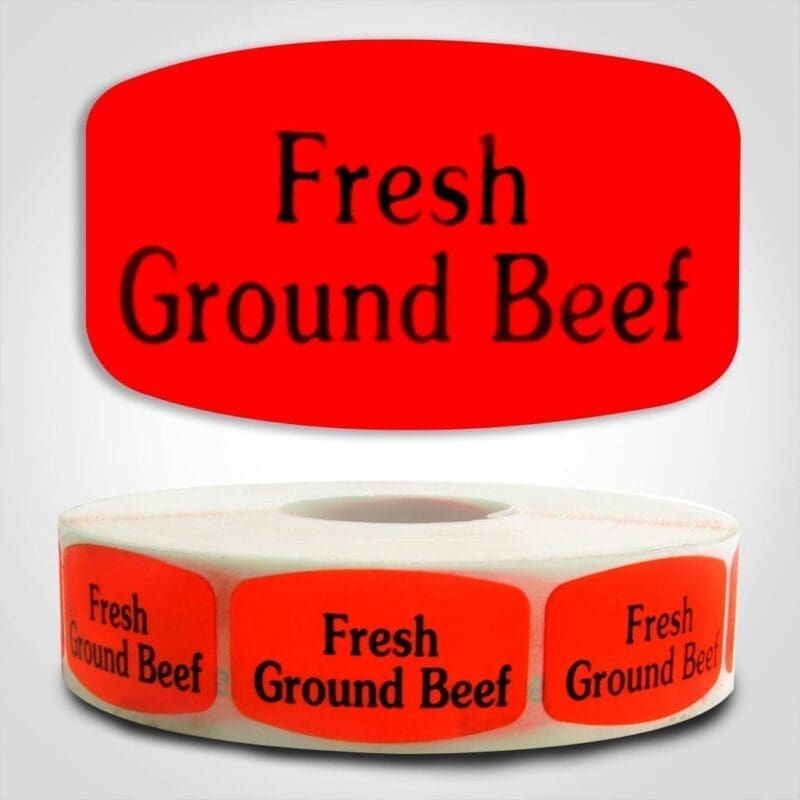 fresh ground beef Label Red Dayglo Sticker