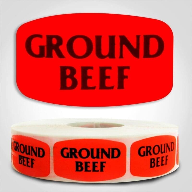 540054-1 ground beef Label Red Dayglo Sticker