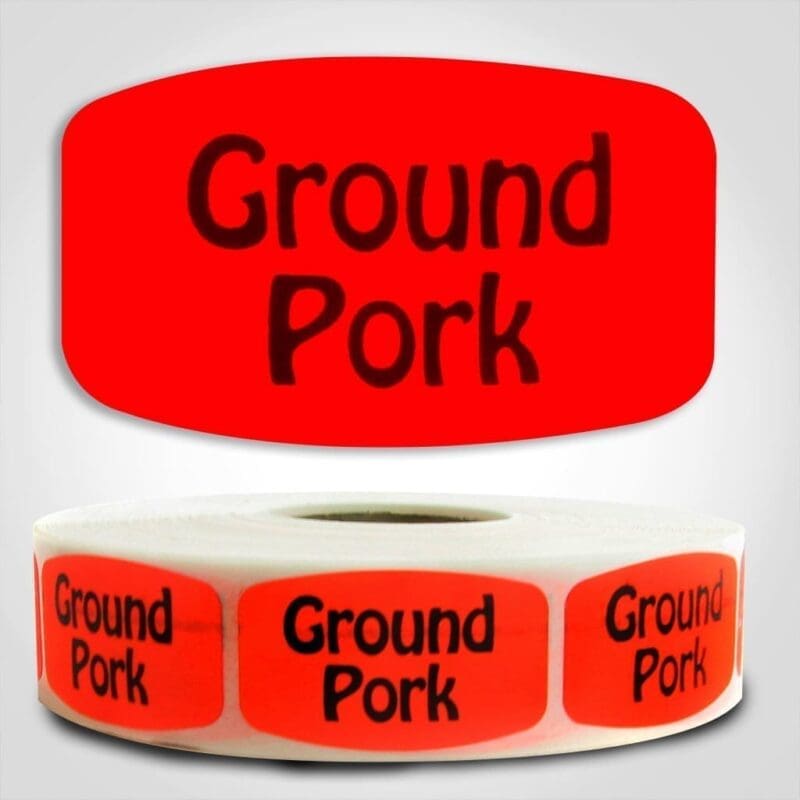 ground pork Label Red Dayglo Sticker
