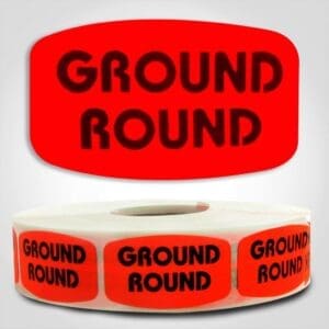 ground round Label Red Dayglo Sticker