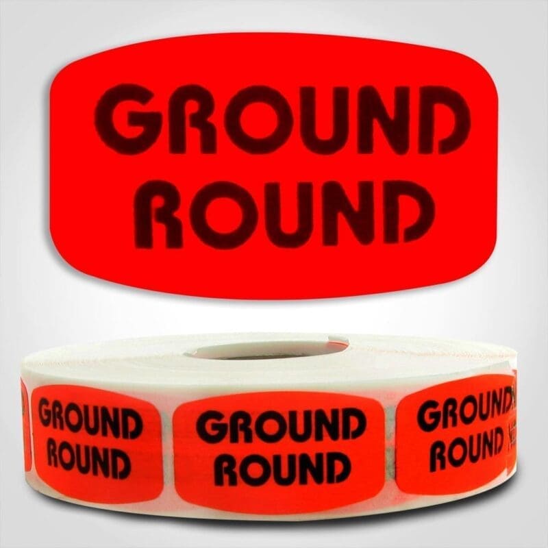 ground round Label Red Dayglo Sticker