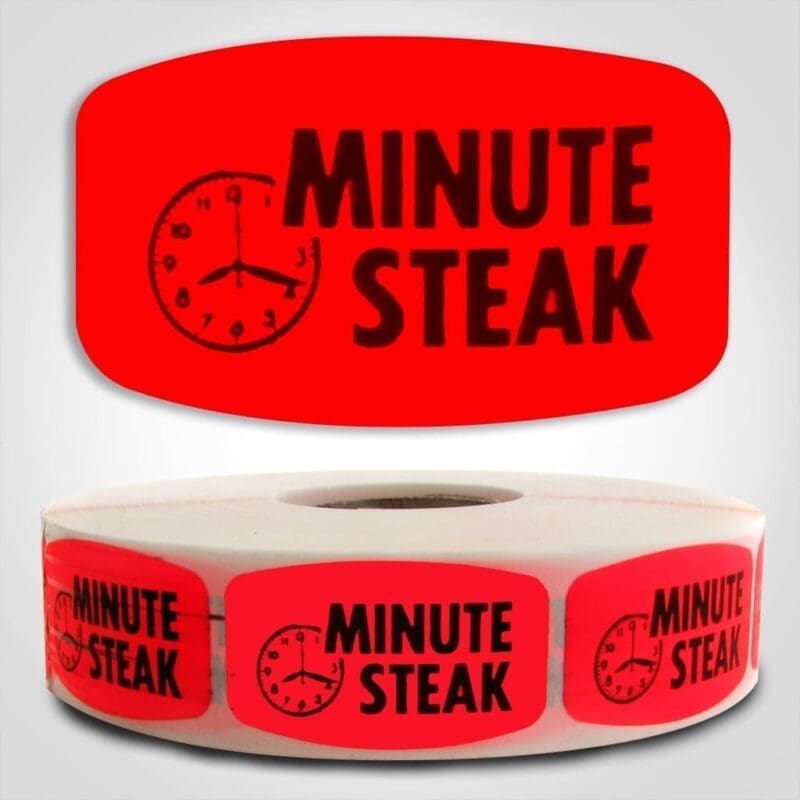 540070-1 minute steak Label Red Dayglo Sticker