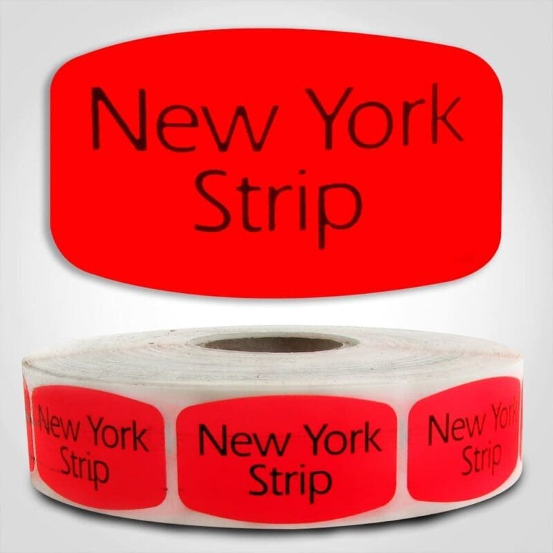 540073-1 new york strip butcher Label Red Dayglo Sticker