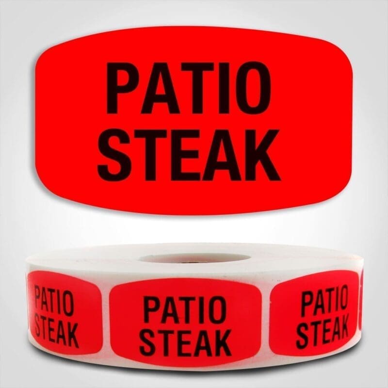 patio steak butcher Label Red Dayglo Sticker