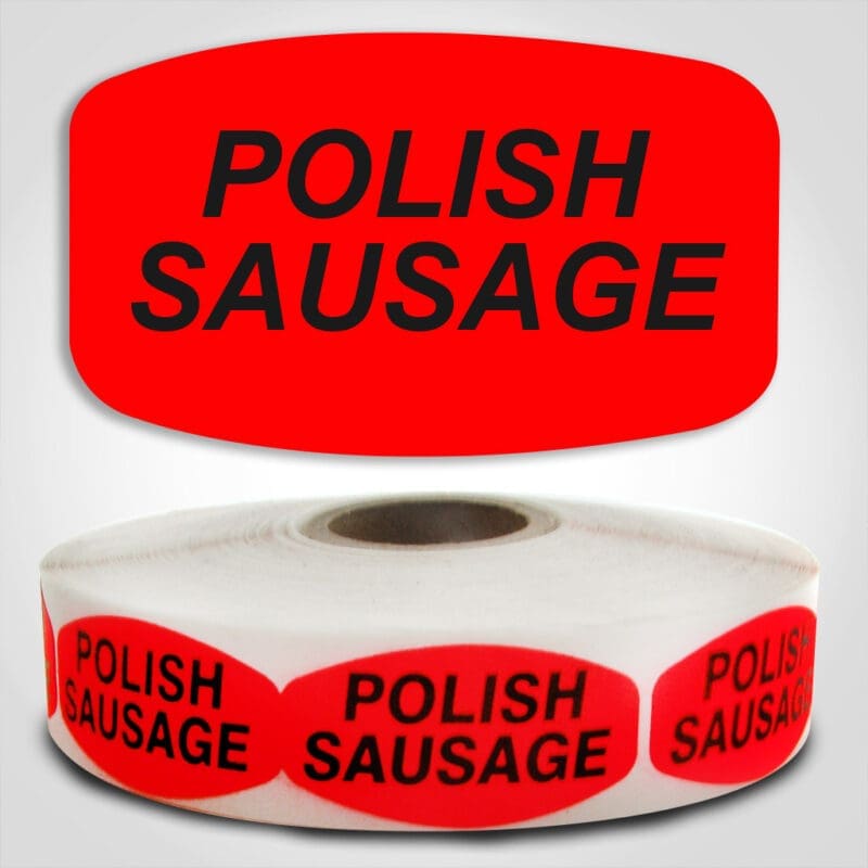540078-1 polish sausage Label Red Dayglo Sticker