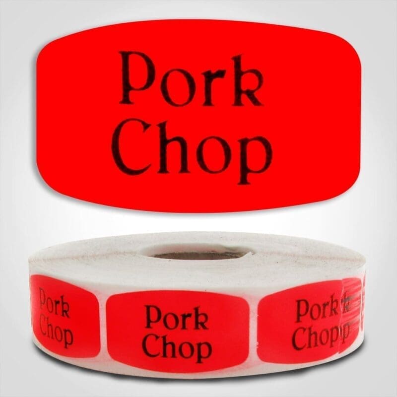 pork chop Label Red Dayglo Sticker