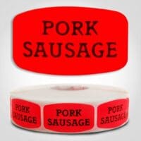pork sausage Label Red Dayglo Sticker