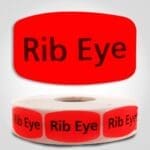 rib eye Label Red Dayglo Sticker