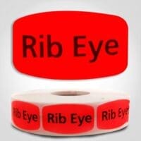 rib eye Label Red Dayglo Sticker