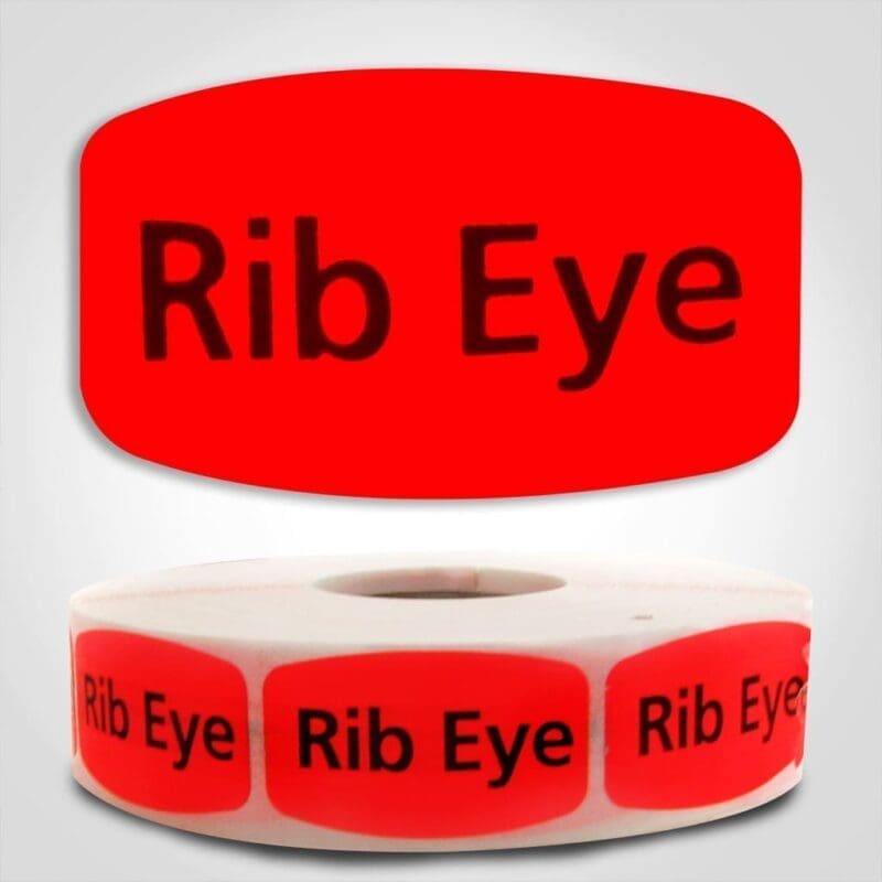 rib eye Label Red Dayglo Sticker