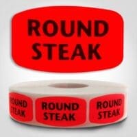 round steak Label Red Dayglo Sticker
