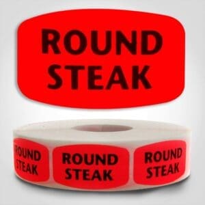 round steak Label Red Dayglo Sticker