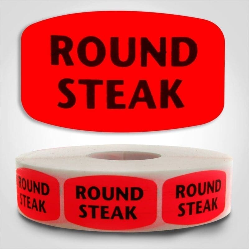 round steak Label Red Dayglo Sticker
