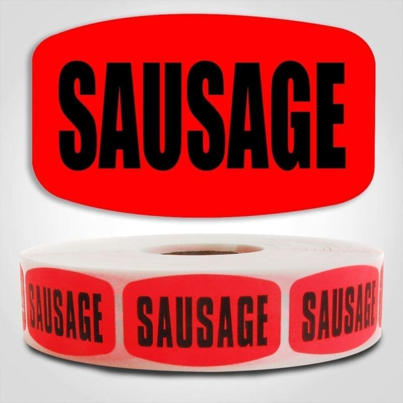 540099-1 sausage Label Red Dayglo Sticker