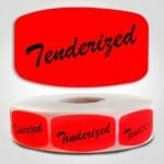 Tenderized Label Dayglo Red Sticker on a roll of 1000 permanent adhesive