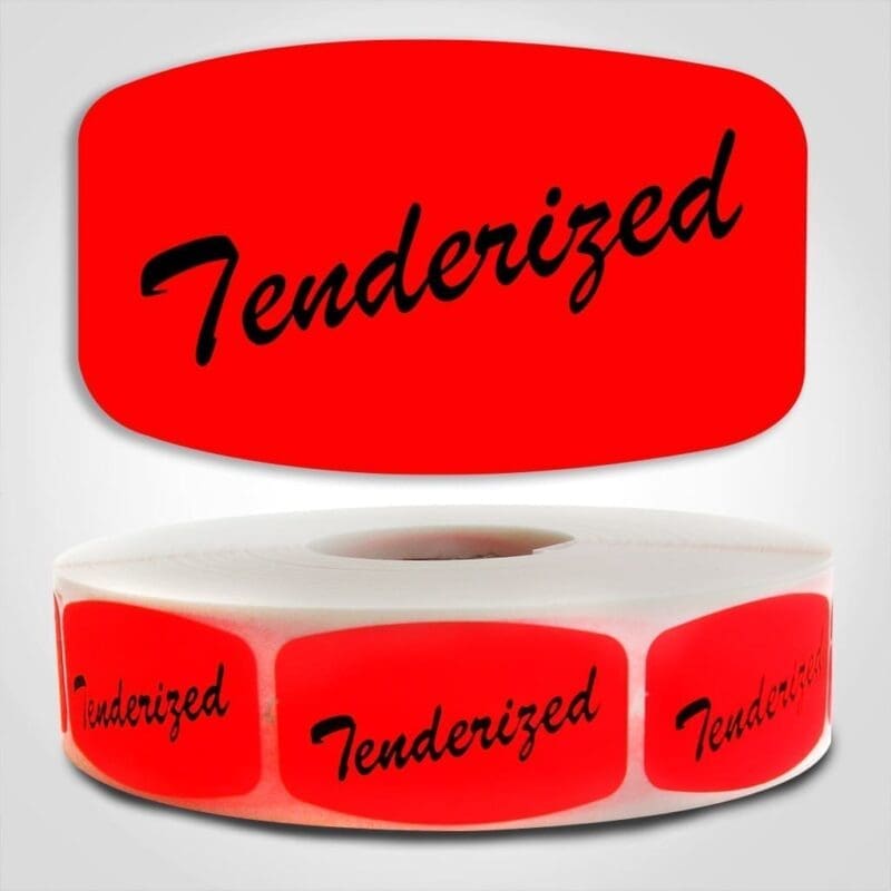 Tenderized Label Dayglo Red Sticker on a roll of 1000 permanent adhesive