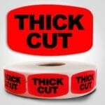 Thick Cut Butcher Label Dayglo Red Sticker on a roll of 1000 permanent adhesive