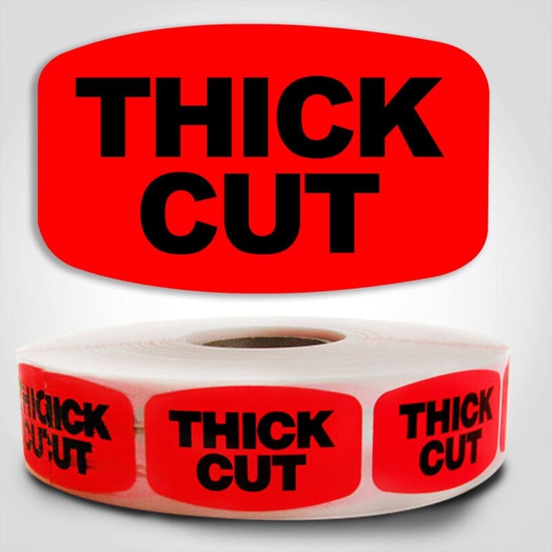 540116-1 Thick Cut Butcher Label Dayglo Red Sticker on a roll of 1000 permanent adhesive