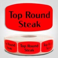 Top Round Steak Label Dayglo Red Sticker on a roll of 1000 permanent adhesive