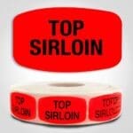 Top Sirloin Label Dayglo Red Sticker on a roll of 1000 permanent adhesive