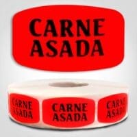 Carne Asada Label Dayglo Red Sticker on a roll of 1000 permanent adhesive