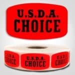 USDA Choice Label Dayglo Red Sticker on a roll of 1000 permanent adhesive