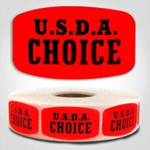 USDA Choice Label Dayglo Red Sticker on a roll of 1000 permanent adhesive