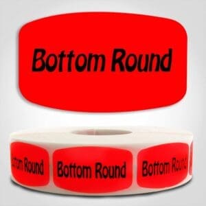 Bottom Round Label Dayglo Red Sticker on a roll of 1000 permanent adhesive