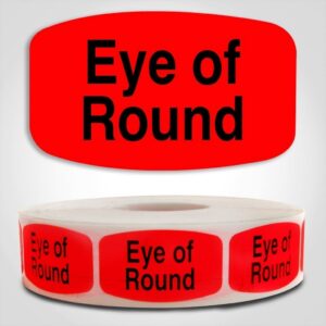 Eye of Round Butcher Label Dayglo Red Sticker on a roll of 1000 permanent adhesive