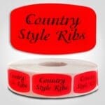 Country Style Ribs Label Dayglo Red Sticker on a roll of 1000 permanent adhesive