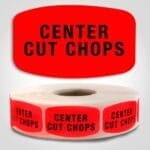 Center Cut Chops Label Dayglo Red Sticker on a roll of 1000 permanent adhesive