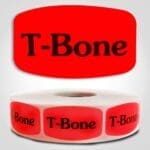 T-Bone Label Dayglo Red Sticker on a roll of 1000 permanent adhesive
