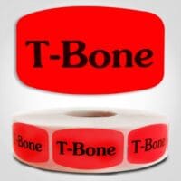 T-Bone Label Dayglo Red Sticker on a roll of 1000 permanent adhesive