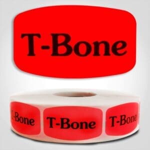T-Bone Label Dayglo Red Sticker on a roll of 1000 permanent adhesive