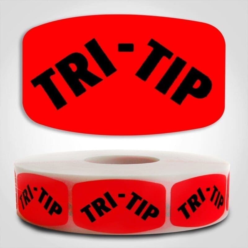 Tri Tip Label Dayglo Red Sticker on a roll of 1000 permanent adhesive