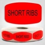 Short Ribs Label Dayglo Red Sticker on a roll of 1000 permanent adhesive