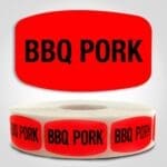 BBQ Pork Label Dayglo Red Sticker on a roll of 1000 permanent adhesive