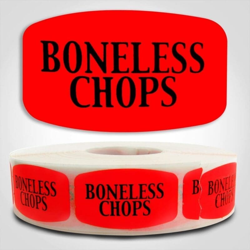 Boneless Chops Label Dayglo Red Sticker on a roll of 1000 permanent adhesive
