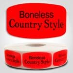 Boneless Country Style Label Dayglo Red Sticker on a roll of 1000 permanent adhesive