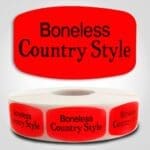 Boneless Country Style Label Dayglo Red Sticker on a roll of 1000 permanent adhesive