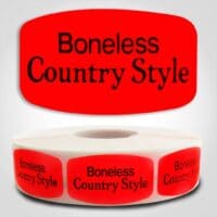 Boneless Country Style Label Dayglo Red Sticker on a roll of 1000 permanent adhesive