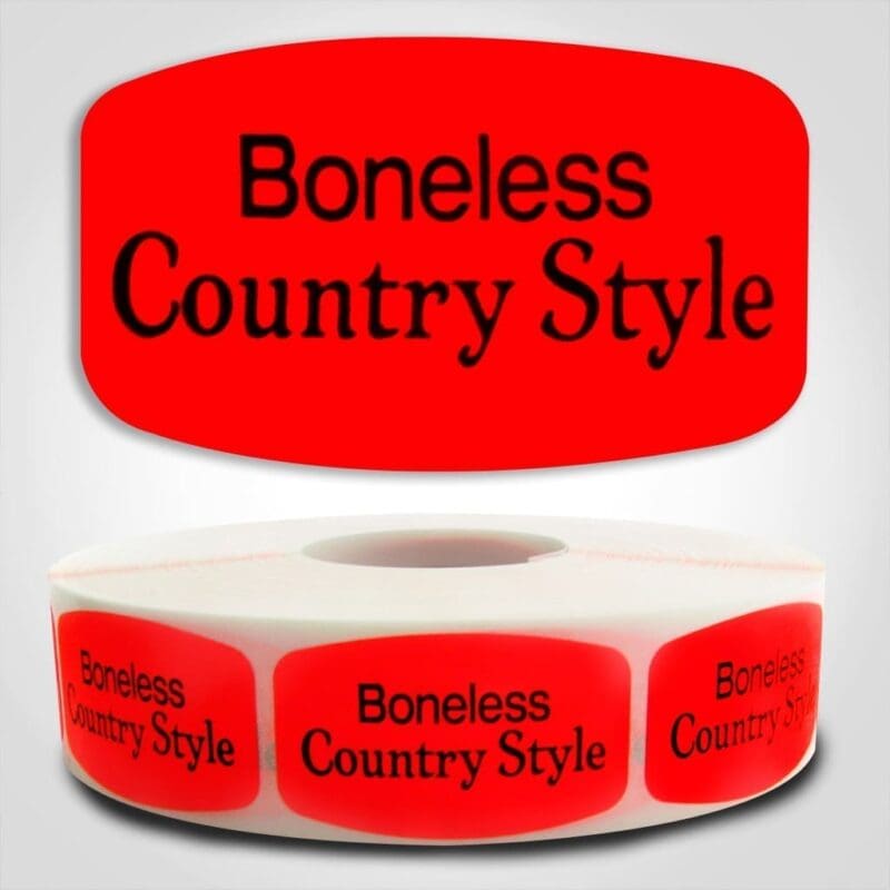 540173-1 Boneless Country Style Label Dayglo Red Sticker on a roll of 1000 permanent adhesive