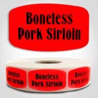 Boneless Pork Sirloin Label Dayglo Red Sticker on a roll of 1000 permanent adhesive