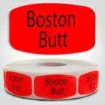 Boston Butt Label Dayglo Red Sticker on a roll of 1000 permanent adhesive