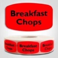 Breakfast Chops Label Dayglo Red Sticker on a roll of 1000 permanent adhesive
