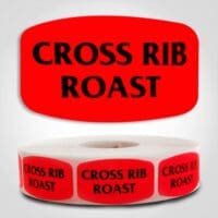 Cross Rib Roast Label Dayglo Red Sticker on a roll of 1000 permanent adhesive