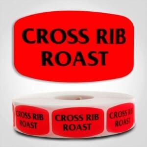 Cross Rib Roast Label Dayglo Red Sticker on a roll of 1000 permanent adhesive