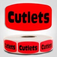 Cutlets Label Dayglo Red Sticker on a roll of 1000 permanent adhesive