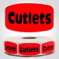 Cutlets Label Dayglo Red Sticker on a roll of 1000 permanent adhesive